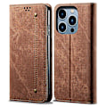 Miniatyrbild 1 av 5: För Iphone 15 Pro Pu Läder Phone case Jeans Tyg Texture Plånboksställ anti-scratch Cover Coffee