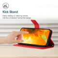 Miniatyrbillede 3 af 5: Ht04 Anti-drop Telefoncover til Motorola Edge+ (2023) / Moto X40 5g / X40 Pro 5g, Solsikke Præget Læder Stand Wallet Anti-ridse Cover Red