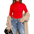 Miniatyrbillede 3 af 5: Dame Mock Turtle Neck Langærmet Toppe Bodysuit Jumpsuit Long Sleeve Red X-Large