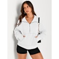 Miniatyrbild 2 av 2: Damtröjor Halv dragkedja Cropped Pullover Fleece Quarter Zipper Huvtröjor Höstkläder Kläder Tumhål White X-Large