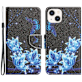 Miniatyrbillede 1 af 5: Til Iphone 15 Plus Folio Pu Læder Stand Wallet Case Mønster Print Telefon Cover Med Rem Blue Butterfly
