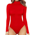 Miniatyrbillede 1 af 5: Dame Mock Turtle Neck Langærmet Toppe Bodysuit Jumpsuit Long Sleeve Red X-Large
