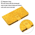 Miniatyrbillede 4 af 5: Læder Wallet Case til iPhone 15 Pro, Præget Blomster Folio Flip Stand Telefon Cover Yellow