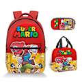 Miniatyrbild 1 av 3: Super Mario Printed Ryggsäck Student Polyester Tecknad Barn Ryggsäck Tredelad Set Style 8