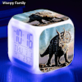 Miniatyrbild 1 av 5: Tyrannosaurus Dinosaurie Väckarklocka 7 färgbyte Multifunktions väckningstimer Barnrum Lysande elektronisk watch Present till barn Gold