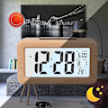 Miniatyrbild 5 av 5: Enkelt set digital väckarklocka i trä med temperatur, datum, bakgrundsbelysning, snooze, för sovrum, säng, hem, kontor, icke tickande