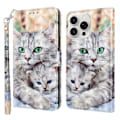 Miniatyrbillede 1 af 5: Til iPhone 16 Pro Etui Stativ Mønsterprint Læder Telefon Cover - Stående Kat Multicolor Two Cats