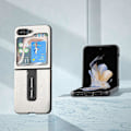 Miniatyrbild 2 av 4: För Samsung Galaxy Z Flip5 5G Ställ Telefonfodral Äkta Ko Läder+PC Texturerat Skal Multicolor Style B