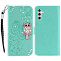 Miniatyrbild 1 av 5: Plånboksfodral för Samsung Galaxy A56 5G Uggla Blomma Tryckt Strass Läderfodral Multicolor Style E