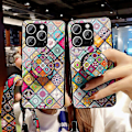 Pikkukuva 4 / 5: iPhone 16 Pro Max -kotelo, jalusta, etninen kuvio, karkaistu lasinen puhelinkuori hihnalla Multicolor Color Pattern
