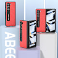 Miniatyrbild 3 av 5: För Samsung Galaxy Z Fold5 5g Kickstand Vikbart phone case Cross Texture Kohud Läder+PC cover Red