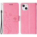 Miniatyrbild 1 av 5: För Iphone 15 Plus Pu Läder Cover Phone case Imprinted Butterflies Shell Stand with rem Pink