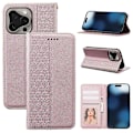 Miniatyrbild 5 av 5: Plånboksfodral för iPhone 16 Pro Max Stark Magnetisk Rutmönstrad Präglad Läder Flip Cover Multicolor Rose Gold