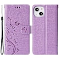Miniatyrbild 1 av 5: För Iphone 15 Plus Pu Läder Cover Phone case Imprinted Butterflies Shell Stand with rem Light Purple