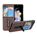 Pikkukuva 1 / 4: Ylellinen teksturoitu jalustakotelo Samsung Galaxy Z Flip5 5g -puhelimelle, aitoa lehmännahkaa + PC-puhelinkotelo Coffee