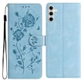 Miniatyrbild 1 av 5: Plånboksfodral för Samsung Galaxy A25 5G Rosmönster Präglat Läder Flip Ställ Telefonskal Multicolor Sky Blue