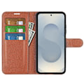 Miniatyrbild 2 av 5: För Samsung Galaxy S25 Edge Fodral Litchi Textur Stötsäkert Läder Plånboks Telefonfodral Multicolor Brown