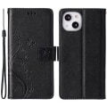Miniatyrbild 1 av 5: För Iphone 15 Plus Pu Läder Cover Phone case Imprinted Butterflies Shell Stand with rem Black