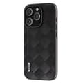 För Iphone 15 Pro Pu Läderbelagd Pc+tpu Phone case Grid Texture Drop-proof Cover Black