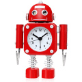 Miniatyrbild 1 av 2: Icke-tickande robotväckarklocka i rostfri metall - väckarklocka med blinkande ögonljus och handklämma (rubinröd)