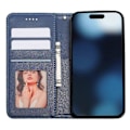 Miniatyrbild 2 av 5: Plånboksfodral för iPhone 16 Pro Max Stark Magnetisk Rutmönstrad Präglad Läder Flip Cover Multicolor Blue