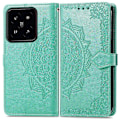 Miniatyrbillede 1 af 5: Til Xiaomi 14T Etui Mandala Præget Design Læder Wallet Telefon Cover- Multicolor Green