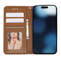 Miniatyrbild 2 av 5: Plånboksfodral för iPhone 16 Pro Max Stark Magnetisk Rutmönstrad Präglad Läder Flip Cover Multicolor Brown