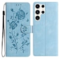 Miniatyrbillede 1 af 5: Til Samsung Galaxy S24 Ultra Wallet Case Rose Mønster Præget Læder Flip Stand Telefon Cover Multicolor Sky Blue