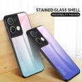 Miniatyrbillede 5 af 5: For Oppo Reno8 Pro+ 5g Stilfuldt Hærdet Glas+hård Pc + Blød Tpu Gradient Telefon Cover Anti-drop Beskyttelses Cover Gradient Blue Black