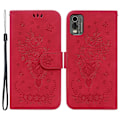 Miniatyrbillede 1 af 5: Stand Wallet Læder Etui til Nokia C32, Rose Sommerfugl Præget Fuld Beskyttelse Telefon Cover - Grøn Multicolor Red