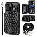 Miniatyrbillede 1 af 5: Style 008 Til iPhone 15 Plus RFID Blokerende Stødsikkert Cover PU+TPU Telefon Shell med Stropper Multicolor Style A