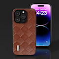 Miniatyrbild 5 av 5: För Iphone 15 Pro Max repsäkert Pu-läderbelagd Pc+tpu Phone case Grid Texture Cover Brown