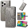 Miniatyrbillede 4 af 5: Til iPhone 16 Pro Max Wallet Case Mandala Blomst Læder Telefon Cover Stativ View-Grøn Multicolor Grey