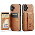 Pikkukuva 1 / 5: FIERRE SHANN 024 -tyylinen iPhone 16 -kotelo korttipidikkeellä ja jalustalla, vahapintainen nahka + TPU-puhelinkuori Multicolor Style E