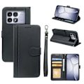 Pikkukuva 1 / 5: Xiaomi Redmi K70 Ultra Lompakkokotelo Magneettikiinnityksellä Nahkainen Puhelinkotelo Hihnalla - Vihreä Multicolor Black