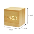 Miniatyrbillede 3 af 3: Træ Cube Led Alarm Stemmestyring Digitalt Skrivebord Sengelampe Ur Træ Hurtig Temperatur Beige