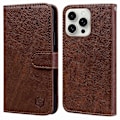 Miniatyrbild 1 av 5: För iPhone 16 Pro Skal Enfärgat Läder Vikbart Ställ Plånbok Läder Telefonskal - Svart Multicolor Brown