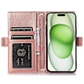 Miniatyrbild 2 av 5: Fodral till iPhone 15 Plus med dragkedjeficka, PU-läder med litchistruktur och rem Multicolor Style B