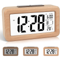 Miniatyrbild 1 av 5: Enkelt set digital väckarklocka i trä med temperatur, datum, bakgrundsbelysning, snooze, för sovrum, säng, hem, kontor, icke tickande