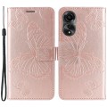 Miniatyrbillede 1 af 5: Læder Etui til Oppo A78 4g, Tegnebog Stand Præget Sommerfugl Telefon Cover Rose Gold