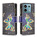 Miniatyrbillede 1 af 5: BF03 Lynlåspung i PU-læder med mønstertryk til Xiaomi Redmi Note 13 Pro 5G/Poco X6 5G Multicolor Rhinestone Butterfly