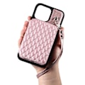 Miniatyrbild 5 av 5: Phone case för Iphone 15 Pro Max Rfid Blocking Pu Läderbelagd TPU-skal med handledsrem Rose Gold