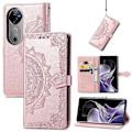 Miniatyrbillede 4 af 5: Til vivo V40 5G Etui Mandala Præget Design Læder Wallet Telefon Cover - Grå Multicolor Rose Gold