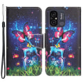Miniatyrbillede 1 af 5: Til Xiaomi Redmi 12c 4g PU Læder Cover Mønster Print Pung Stand Flip Telefon Cover Bottle  Butterfly