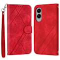 Miniatyrbillede 1 af 5: Til Samsung Galaxy S25 Edge Etui Præget Linje Læder Telefon Cover med Praktisk Rem Multicolor Red