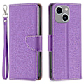 Miniatyrbillede 1 af 5: Til iPhone 15 Plus Støvtæt PU Læder Mobiltelefon Cover Wallet Flip Stand Case med Rem Multicolor Style B