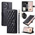 Miniatyrbillede 1 af 5: Til iPhone 16 Pro Max Wallet Case Rhombus Grid PU Læder Telefon Cover