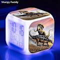 Miniatyrbild 1 av 5: Tyrannosaurus Dinosaurie Väckarklocka 7 färgbyte Multifunktions väckningstimer Barnrum Lysande elektronisk watch Present till barn Yellow
