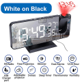 Miniatyrbillede 2 af 5: LED Digital Projektions Vækkeur Elektronisk Vækkeur Med Projektion FM Radio Tids Projektor Soveværelse Seng Mute Ur White on Black A