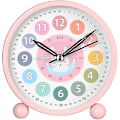 Miniatyrbillede 1 af 5: Børnevækkeur til læring for drenge/piger, lydløse små søde bordure batteridrevet, 4 tommer analogt vækkeur til soveværelser (pink)